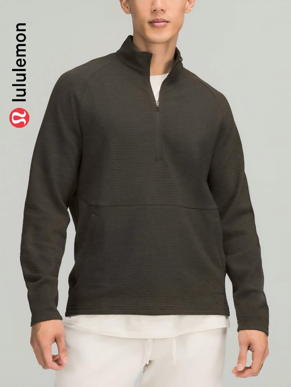 Sz M Lululemon At Ease Cotton Blend Men's Half-Zip Sweater Olive